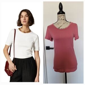 J. Crew Perfect Fit‎ Dark Pink Cotton Tee Short Sleeve T-Shirt Size L LIKE NEW